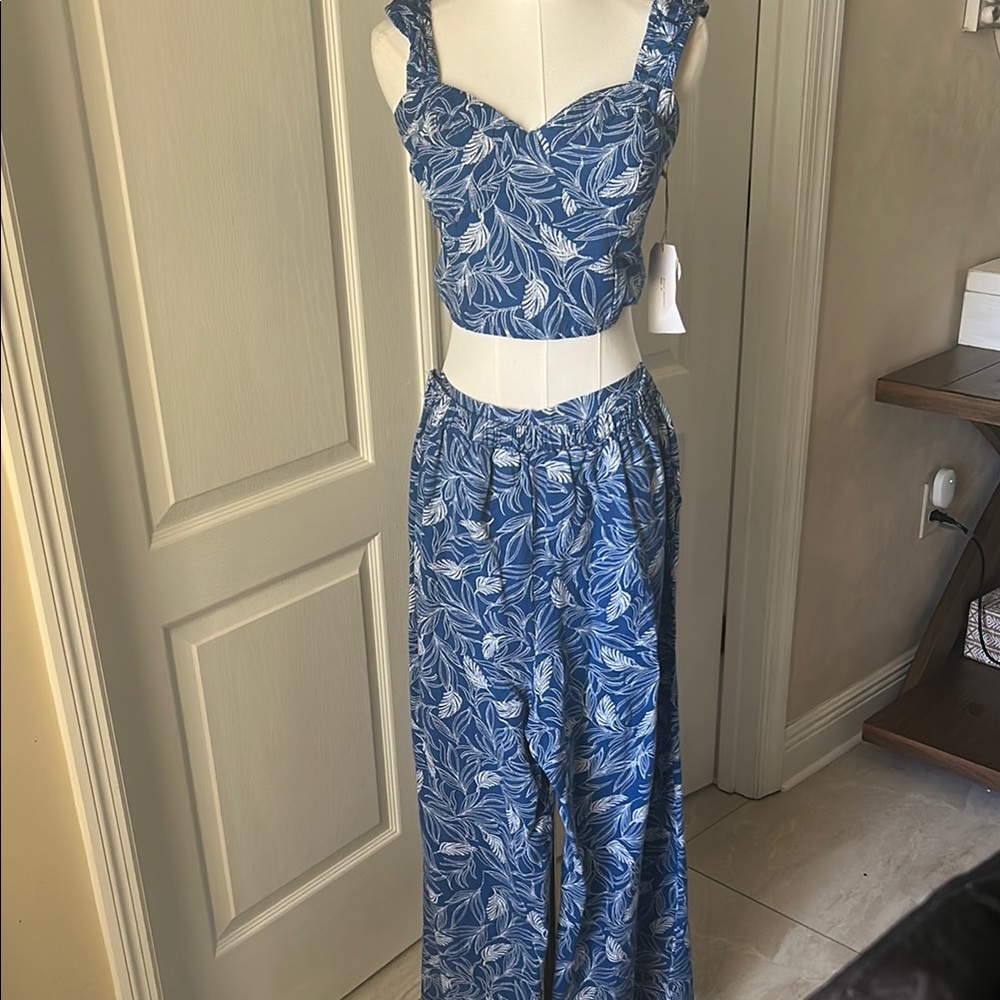 Blue Leaf Print Made in India Two Piece Co-Ord Set